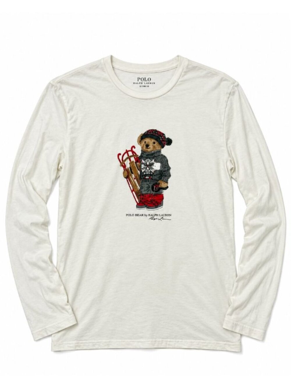 Polo Ralph Lauren Men's Polo Bear T-Shirt White Long Sleeve 100% Cotton Size XS